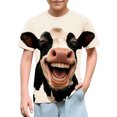 thumbnail image 1 of Xdegoge Kids 3D Laughing Cow Graphic T-Shirt Funny Animal Print Short Sleeve Crewneck Novelty Summer Tees Casual Tops, Size 5-6, 1 of 8