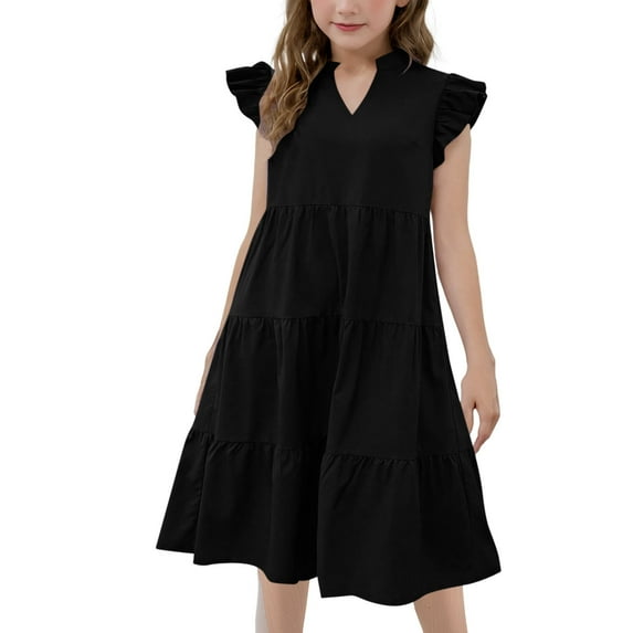 Xdegoge Kids Apparel Clearance Girl Dresses 5T Casual Summer Butterfly Boho Midi Dress Sleeveless Ruffled Flowy A-Line Sundress Holiday Party Daily Wear Beach Clothes Sundress Vestido Corto