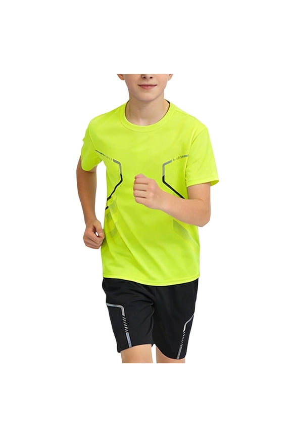 Kids Athletic Performance T-Shirt and Shorts 2 Piece Set Boys Tech Graphic Quick-Dry Gym Workout Sportswear Outfits, 12Y-16Y