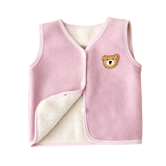 Xdegoge Kids Baby Toddler Winter Fleece Vest Sherpa Lined Sleeveless Jacket Warm Thick Waistcoat Outerwear with Bear Patch for Boys Girls, Size 5-6