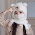thumbnail image 1 of Xdegoge Kids Beanie Hat Mask Scarf Set 3 in 1 Plush Fleece Knitted Thermal Cute Bear Face Cover Caps Winter Warm Thick Fluffy Neck Warmer Cold Weather Outdoor Balaclava, 1 of 4