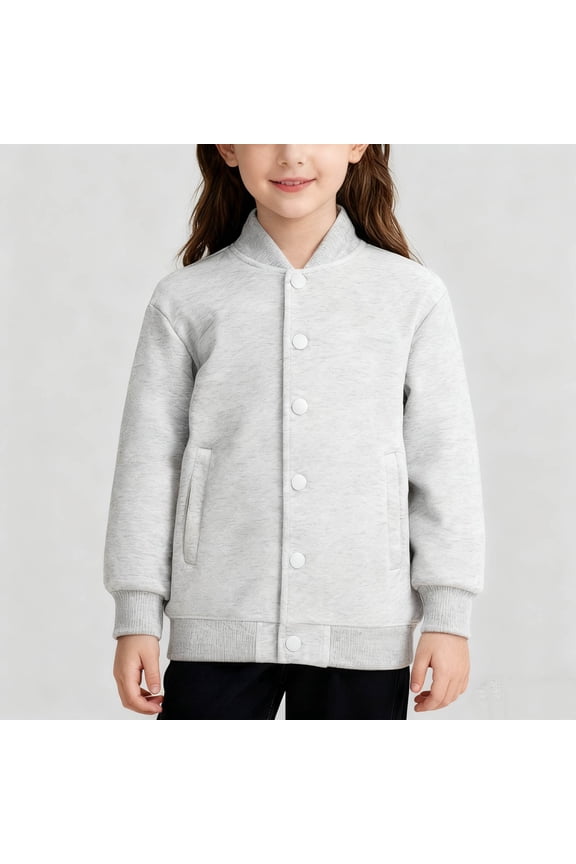 Kids Bomber Jacket Baseball Style Classic Button Up Coat for Boys and Girls Soft Long Sleeve Fashion Jackets with Pockets