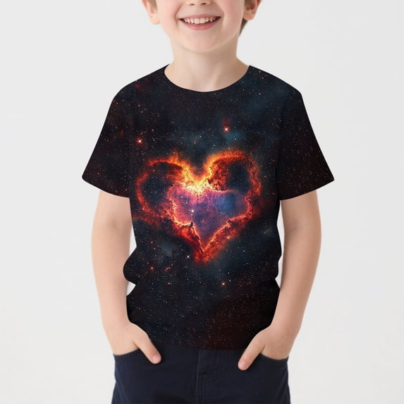 Xdegoge Kids Boys Cool Graphic T Shirts Awesome Galaxy Outer Space Nebula Print Short Sleeve Crewneck Casual Playwear School Tops Soft Comfy Daily Activewear