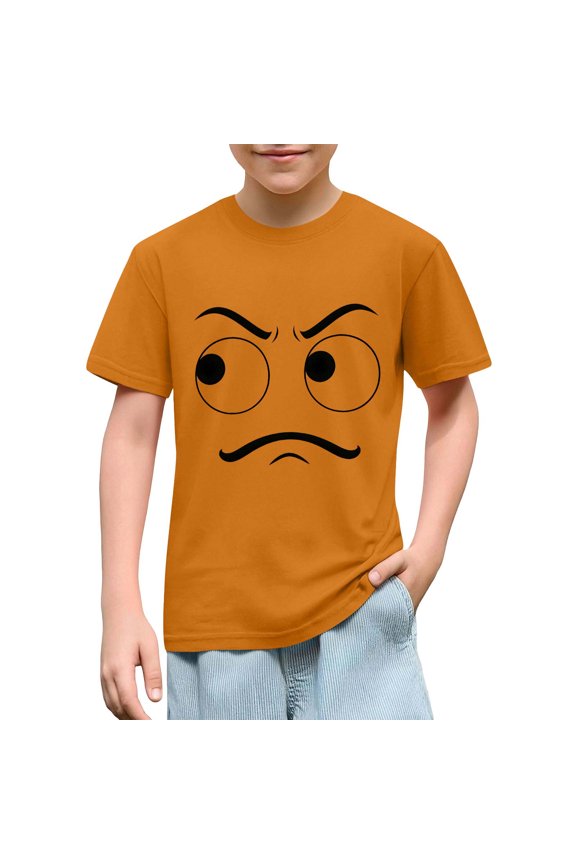 Kids Boys Funny Graphic T Shirt Cute Angry Face Print Short Sleeve Crewneck Casual Playwear School Tops Breathable Summer Everyday Basic Comfy Outfits Tees