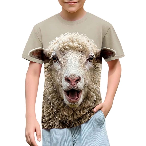 Xdegoge Kids Boys Girls 3D Animal Graphic T-Shirt Funny Sheep Print Short Sleeve Crewneck Novelty Summer Casual Tees Tops, Size 5-6