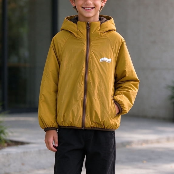 Xdegoge Kids Boys Hooded Puffer Jacket Lightweight Zip Up Winter Warm Coat Soft Warm Cold Weather Padded Outerwear Yellow Size 14-15