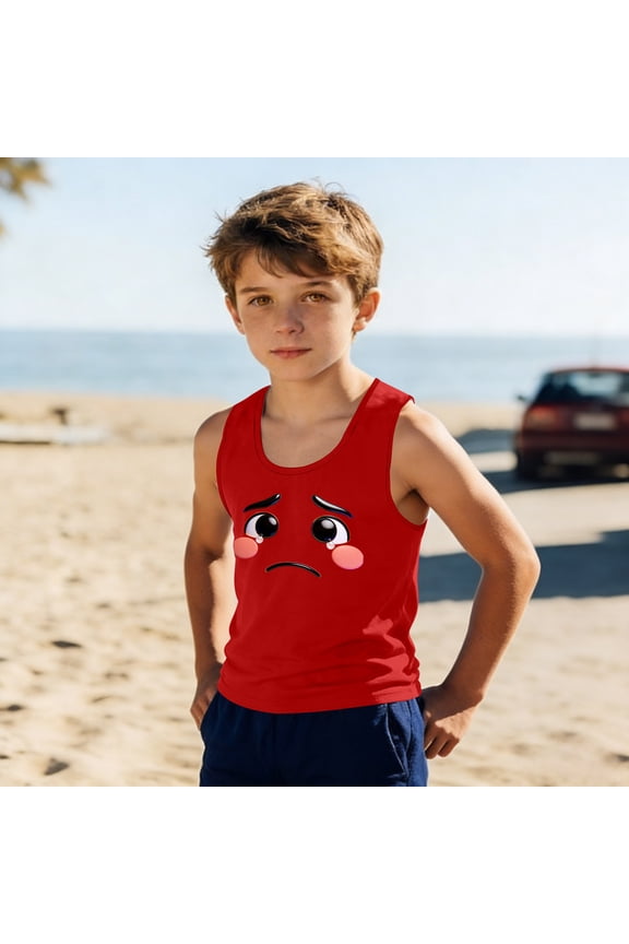 Kids Boys Humorous Graphic Tank Top Cute Sad Crying Print Sleeveless Casual Playwear School Tops Soft Stretchy Breathable Summer Daily Loungewear Tees