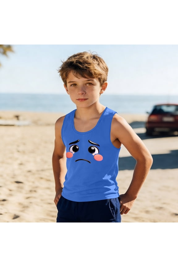 Kids Boys Humorous Graphic Tank Top Cute Sad Crying Print Sleeveless Casual Playwear School Tops Soft Stretchy Breathable Summer Daily Loungewear Tees