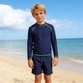 thumbnail image 1 of Xdegoge Kids Boys Long Sleeve Athletic Swim Top Casual Basic Rash Guard Contrast Stitching Stretchy Quick Dry Surf Shirt Childrens Beach Vacation Activewear Outfits, 1 of 9