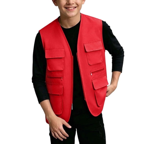 Xdegoge Kids Boys Outdoor Cargo Vest Lightweight Multi-Pocket Zip Up Sleeveless Jacket for Fishing Safari Hiking and Camping, Size 5-6