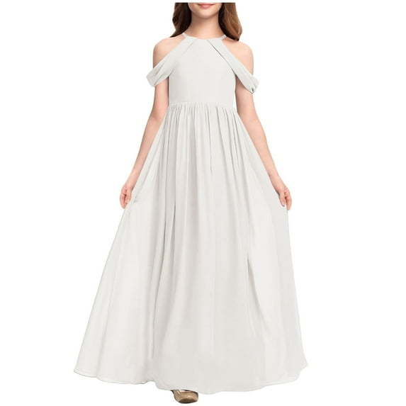 Xdegoge Kids Clothing Clearance Toddler Girls Dresses 4T, 5T Clearance 2025 off Shoulder Bridesmaid Dresses Long Chiffon Flower Girl Dress formal Dress Teen Girls Wedding A-Line Chiffon Party Dresses