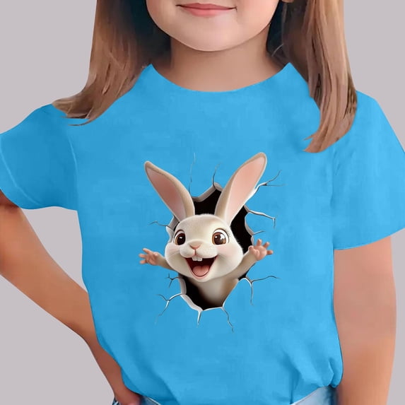 Xdegoge Kids Easter T-Shirt Cartoon Bunny Breakthrough Design Fun Holiday Outfit for Toddler Baby Girls Kids Tween Teen 3-15Y