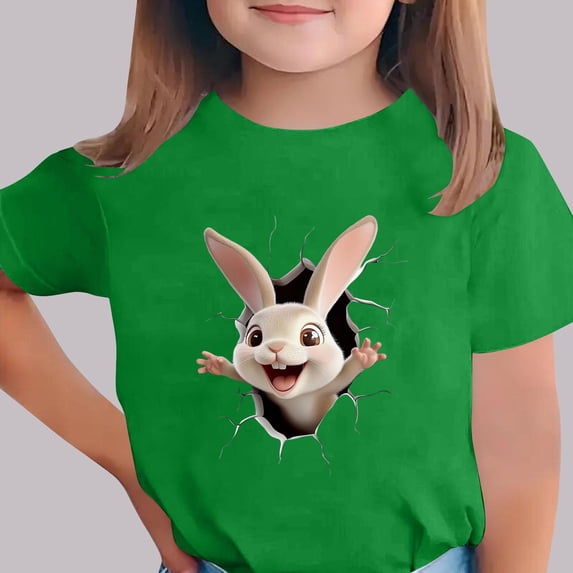 Xdegoge Kids Easter T-Shirt Cartoon Bunny Breakthrough Design Fun Holiday Outfit for Toddler Baby Girls Kids Tween Teen 3-15Y