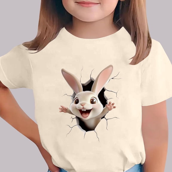 Xdegoge Kids Easter T-Shirt Cartoon Bunny Breakthrough Design Fun Holiday Outfit for Toddler Baby Girls Kids Tween Teen 3-15Y