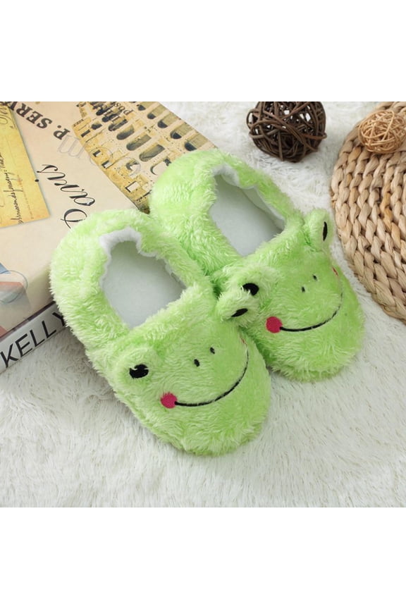 Kids Frog Slippers Girls Boys Cute Animal Plush House Shoes Fuzzy Warm Winter Toddler Bedroom Slippers Soft Slip On Home Footwear with Elastic Back Anti-Skid