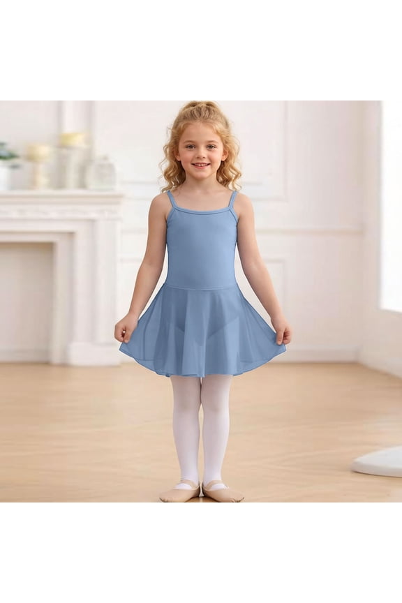 Kids Girls Ballet Dance Dress Mini Chiffon Hem Tween Leotard Spaghetti Strap Sleeveless Gymnastics Athletic Activewear Flowy Flattering Practice Performance Wear for Teen