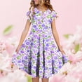 thumbnail image 1 of Xdegoge Kids Girls Boho Floral Dress Midi Tiered A Line Crewneck Ruffle Short Sleeve Tween Summer Sundress Flowy Flattering Lightweight Vacation Beach School Party Wear for Teen, 1 of 6