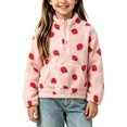 thumbnail image 1 of Xdegoge Kids Girls Fleece Pullover Quarter Zip Sweatshirt Strawberry Print Fuzzy Sherpa Warm Winter Fall Outerwear with Pocket, Size 5-6, 1 of 1