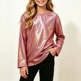 thumbnail image 1 of Xdegoge Kids Girls Metallic Shiny Shirt Long Sleeve Holographic Pullover Tops Dance Performance Wear Sparkle Festival Outfit, Size 7-8, 1 of 5
