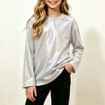 thumbnail image 1 of Xdegoge Kids Girls Metallic Shiny Shirt Long Sleeve Holographic Pullover Tops Dance Performance Wear Sparkle Festival Outfit, Size 7-8, 1 of 5