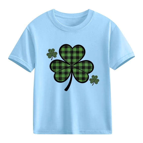 Xdegoge Kids Girls Plaid Shamrock T-Shirt, Bold Green Checkered Design for Toddlers and Teens, Festive St. Patrick's Day Outfit 3-10Y