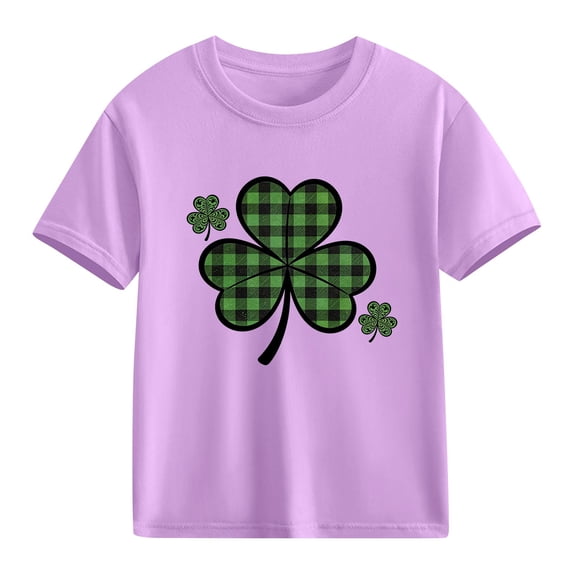 Xdegoge Kids Girls Plaid Shamrock T-Shirt, Bold Green Checkered Design for Toddlers and Teens, Festive St. Patrick's Day Outfit 3-10Y