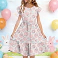 thumbnail image 1 of Xdegoge Kids Girls's Easter Egg Dress Midi Tiered A Line Crewneck Ruffle Cap Sleeve Tween Summer Sundress Flowy Flattering Lightweight Casual Holiday Theme Party Outfit for Teen, 1 of 7