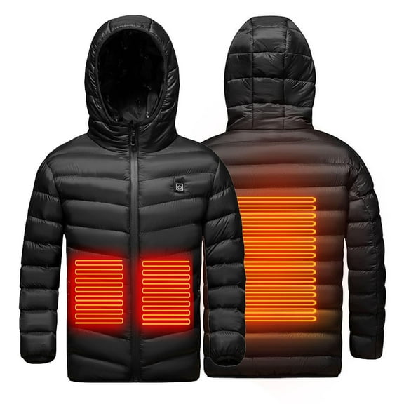 Xdegoge Kids Heated Jackets Boys and Girls Rechargeable Electric Qualited Jacket Toddler Zip Up Hooded Winter Jacket Teen Warming Heating Down Coats with Zipper Pockets & Hood (No Battery)
