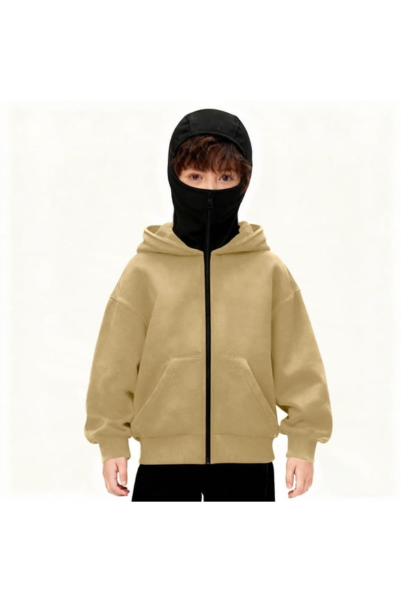 Kids Hooded Zip Up Jacket with Face Mask, Warm Winter Hoodies for Outdoor Activities Windproof Fashion Csaual Sweatshirts