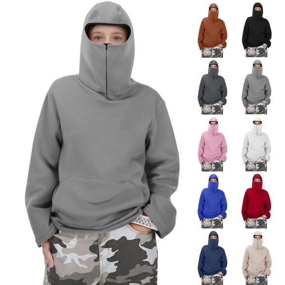 Xdegoge Kids Hoodie with Face Cover Zipper Sweatshirt for Boys Girls, Warm Winter Clothing Long Sleeve Pullover Oversized Hoodies