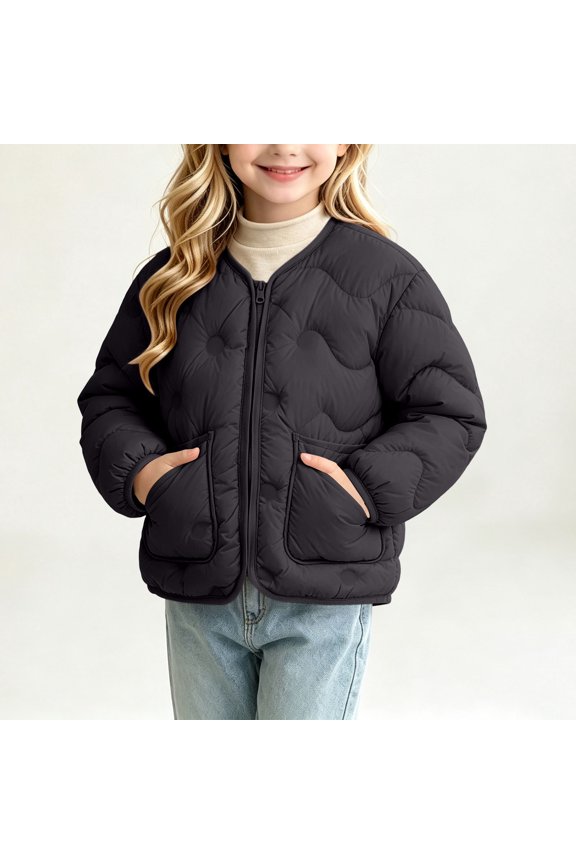 Kids Lightweight Quilted Liner Jacket V-Neck Zip Up Winter Warm Coat Windproof Inner Outerwear with Pockets for Boys Girls, Size 5-6