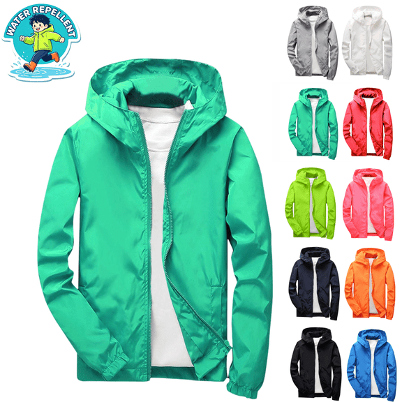 Boys' Rain Jackets Kids Raincoats Waterproof with Hood Girls Waterproof Hooded Raincoat Fashion Lightweight Windbreaker Fall Zip Jackets with Pockets, Size 9 - 10 Years
