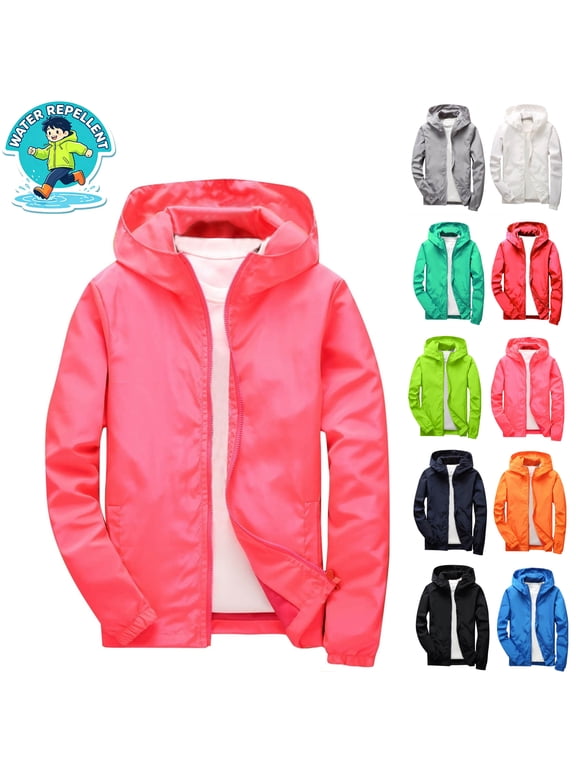 Clearence! Kids Lightweight Waterproof Rain Jacket - Toddler Boys Girls Softshell Hooded Raincoat Windbreaker for Outdoor Hiking Travel Size 3-12