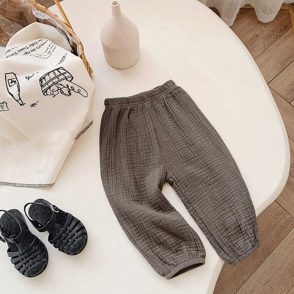 Xdegoge Kids Linen Pants Elastic Waist Comfortable Everyday Wear Toddlers Solid Color Vacation Beach Bottoms