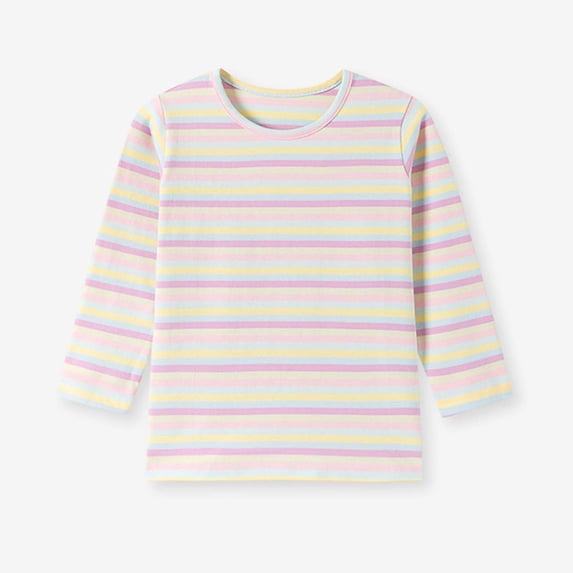 Xdegoge Kids Little Girls Long Sleeve T-Shirt Colorful Striped Basic Tee Casual Crew Neck Cotton Blouses Spring Fall Tops, Size 6-7