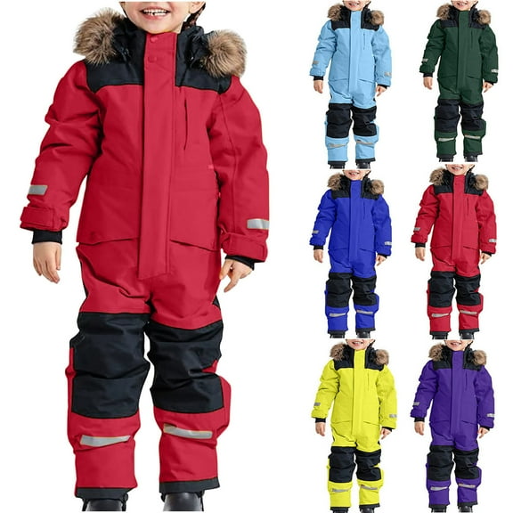 Xdegoge Kids One Piece Snowsuit Girls Boys Ski Snowboard Jumpsuits Winter Thicken Warm Waterproof Windproof Thermal Teen Snow Suit Toddler Overalls Ski Suits Jumpsuit with Hood, Size 1-15 Years