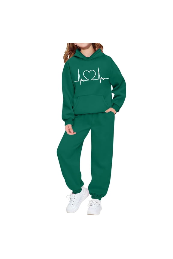 Kids Pullover Hoodie 2 Piece Set Heartbeat EKG Graphic Long Sleeve Sweatshirts and Pants Casual Daily Streetwear Outfits, 2T-13Y