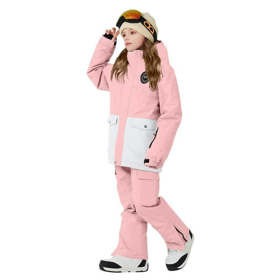 Xdegoge Kids Snow Suit Boys Girls 2 Piece Set Winter Thick Windproof Waterproof Insulated Hooded Jacket High Waisted Ski Pants Outdoor Snowborading Snowsuit Outfits 5 Years