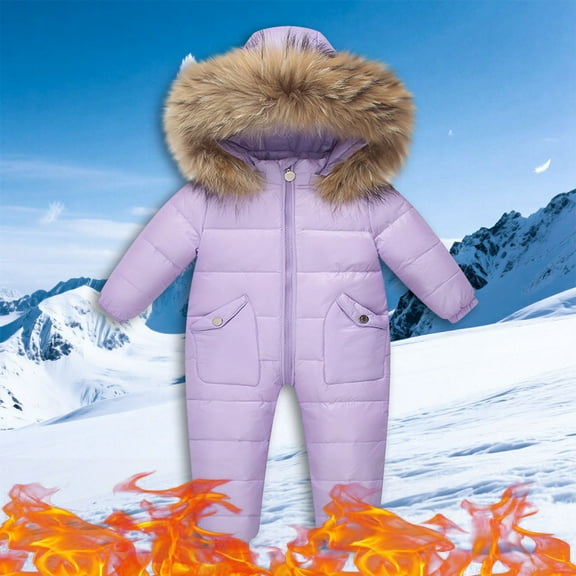Xdegoge Kids Snowsuit One Piece Winter Snow Suit for Boys Girls Fluffy Hooded Waterproof Windproof Colorful Ski Suits Outdoor Warm Zipper Overalls with Pockets 3 Years