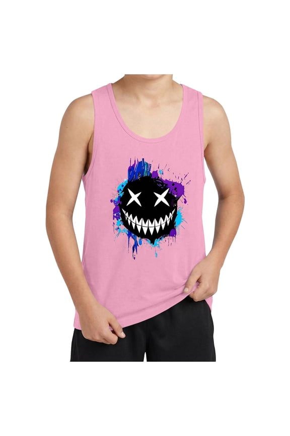 Kids Tank Top Boys Teen Sleeveless Graphic Undershirt Splatter Face Sporty Athletic Vest Summer Casual Beach Wear Breathable Cotton Top 3-15Y