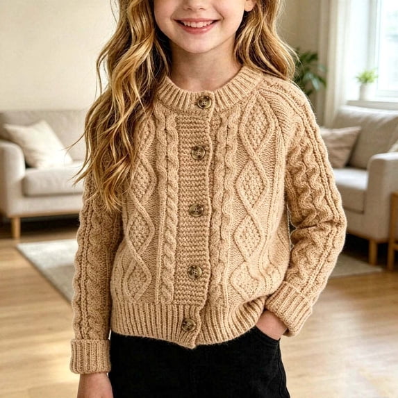 Xdegoge Kids Toddler Baby Chunky Knit Cardigan Button Down Cable Knit Sweater Long Sleeve Warm Winter Fall Outerwear Boys Girls, Size 7-8