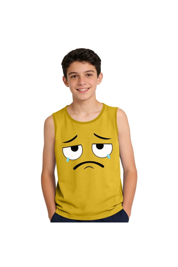 Kids Unisex Funny Graphic Tank Tops Cute Tired Crying Face Print Sleeveless Casual Playwear School Shirts Comfy Lightweight Summer Vacation Tees