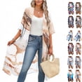 thumbnail image 1 of Xdegoge Kimono Cardigans for Women Open Front Half Sleeve Boho Tropical Print Cover Up Sheer Chiffon Duster Lightweight Summer Casual Daily Outerwear, 1 of 9