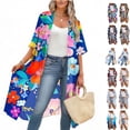 thumbnail image 1 of Xdegoge Kimono Cardigans for Women Open Front Half Sleeve Boho Tropical Print Cover Up Sheer Chiffon Duster Lightweight Summer Casual Daily Outerwear, 1 of 9
