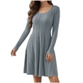 thumbnail image 1 of Xdegoge Knit Ribbed Dress for Women Long Sleeve A Line Midi Dresses with Crew Neck and Fitted Waist, Casual Office Wear, 1 of 7