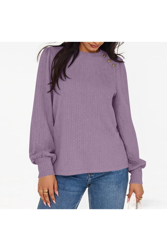 Knit Sweater for Women with Long Sleeve and Shoulder Buttons, Cable Knit , Solid Color Fashion Textured Waist-Defining Top