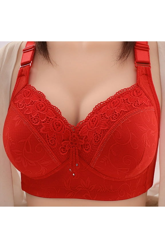 Lace Bras for Women Plus Size Bras No Underwire Full Figure Bras Lace Sexy Bra Anti Sagging Push Up Bras Everyday Bras Red XXXXL Sujetadores Sin Varillas Para Mujer
