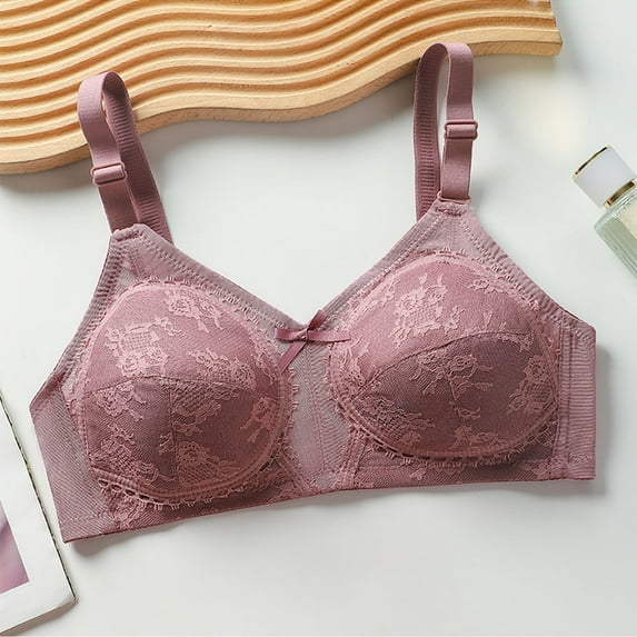 Xdegoge Lace Bras for Women Sexy Bra Anti Sagging Full Coverage Bras Comfy Solid Color Maternity Sleeping Underwear Everyday Bras Pink XL Sujetadores Sin Varillas Para Mujer