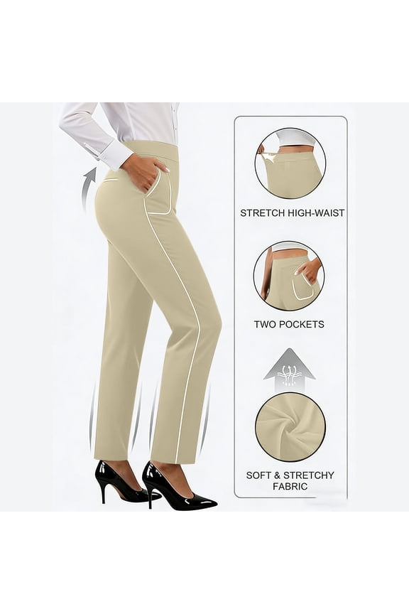 Leggings for Women with Pockets Stretchy High Waisted Pull on Work Pants Dressy Straight Leg Workout Leggings Office Travel Casual Everyday Wear