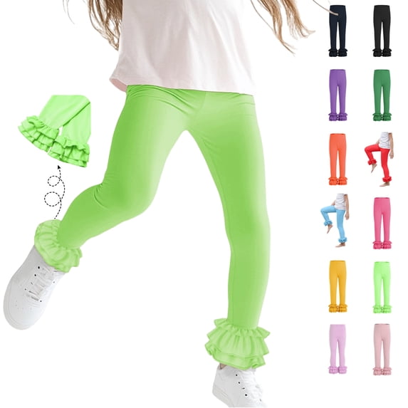 Xdegoge Leggings for Girls Elastic Waist Ruffle Hem Pants Slim Stretchy Full Length Legging Cute Trendy 2026 Clothing Size 3-12 Years